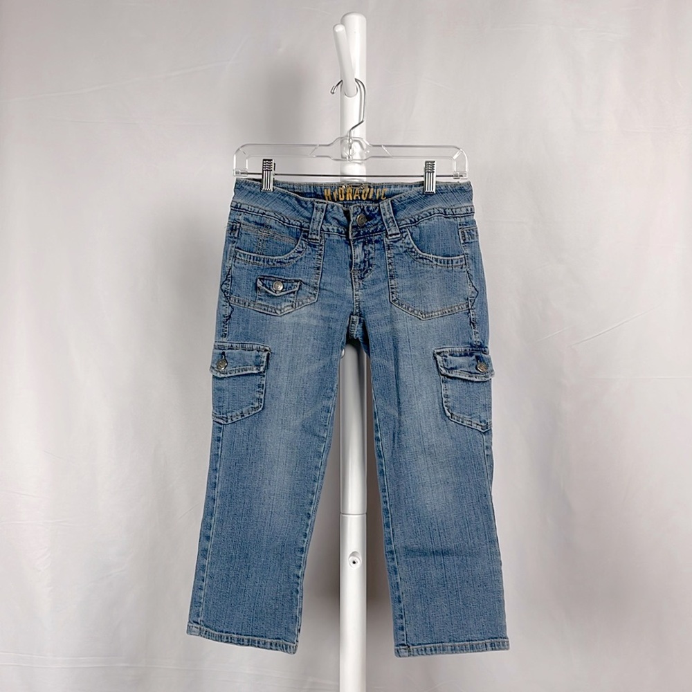 Light Wash Utility Cropped Jeans Low Rise Cargo Denim Pedal Pusher Capri Women 2